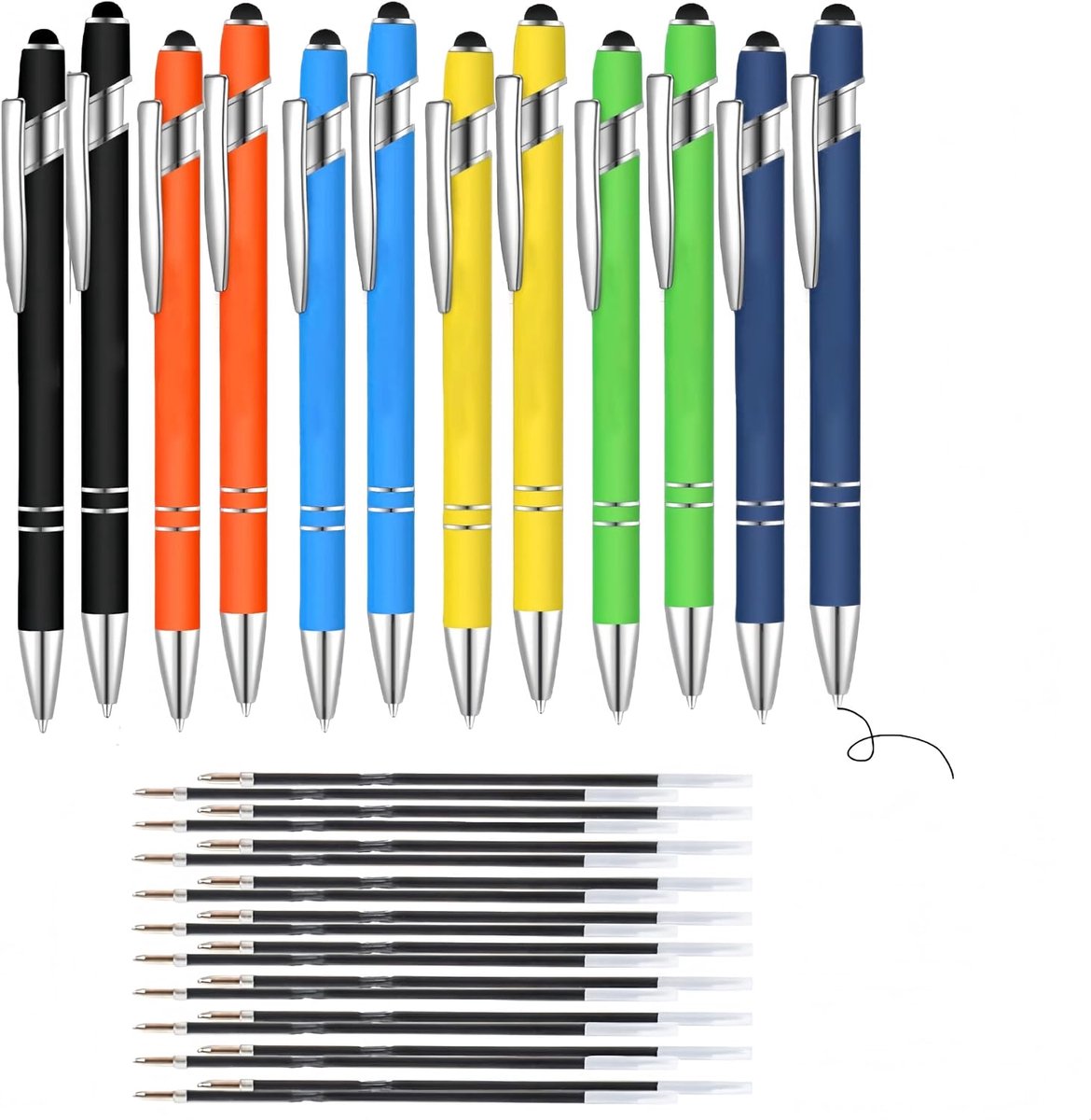 Ballpoint Pen with Touch Pen, 10 Ballpoint Pens Refills, for Office, School, Family, Office Workers (12) - ShopVlot