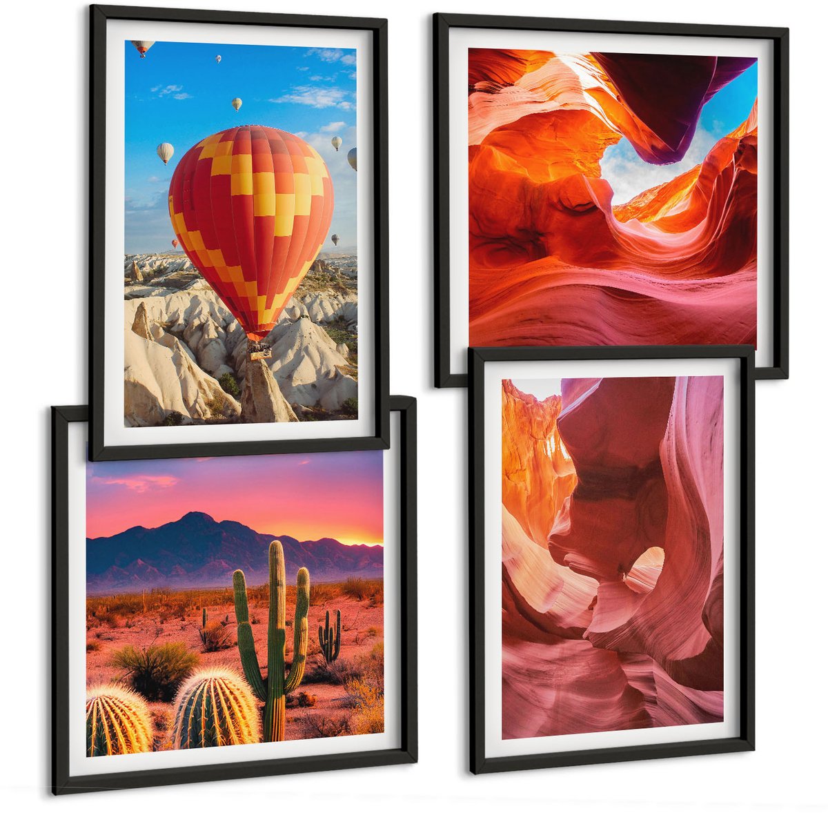 Tulup 4-Delige Schilderij Set - Woestijnklooflandschappen en ballonvaart - 40 x 40 cm en 40 x 60 cm - Wanddecoratie - Muurdecoratie - Moderne Interieurdecoratie - Decoratieve Schilderijen