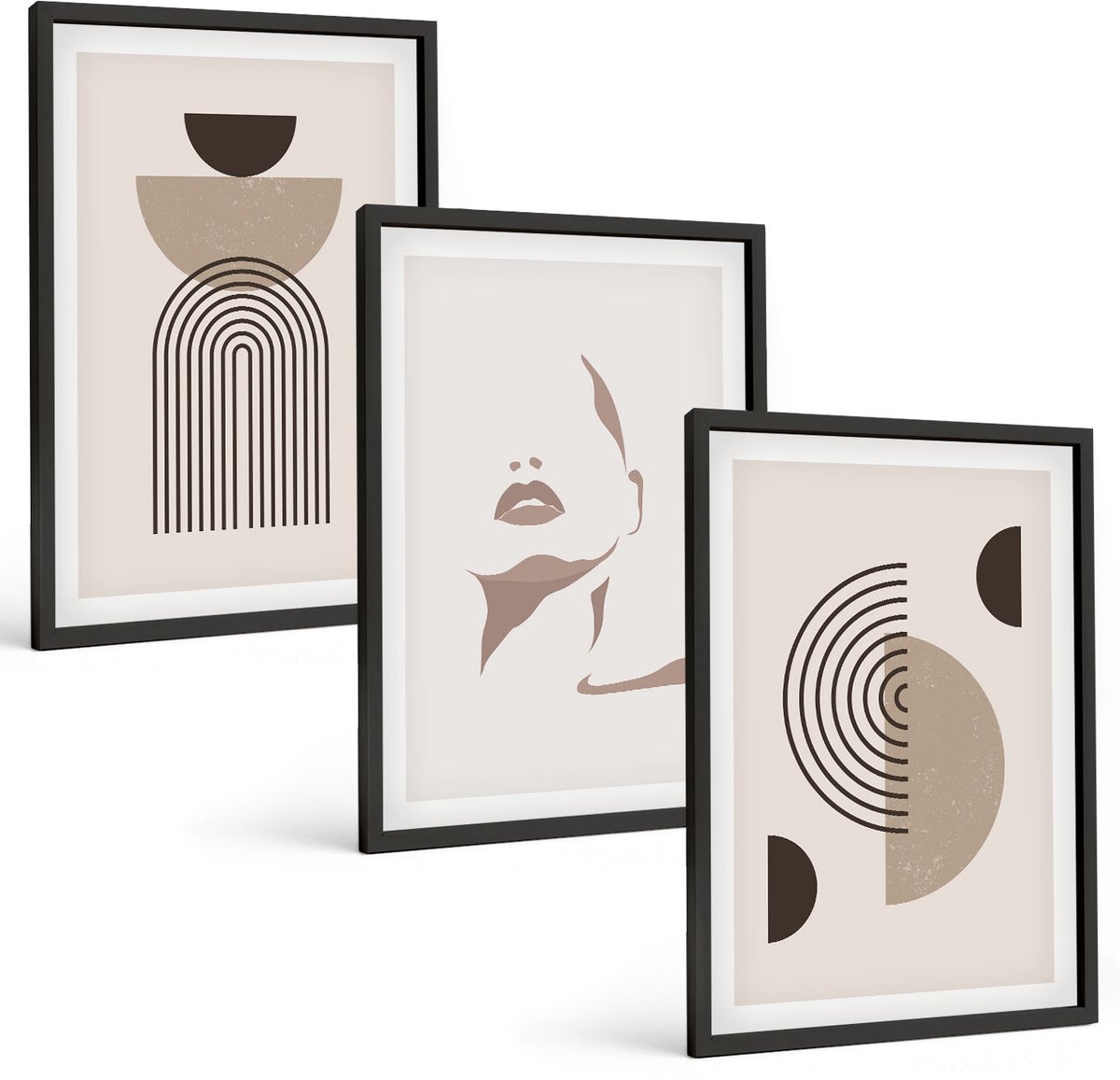 Tulup 4-Delige Schilderij Set - Abstracte geometrische vormen en gezichtssilhouet - 40 x 60 cm - Moderne Wanddecoratie - Slaapkamer - Muurdecoratie