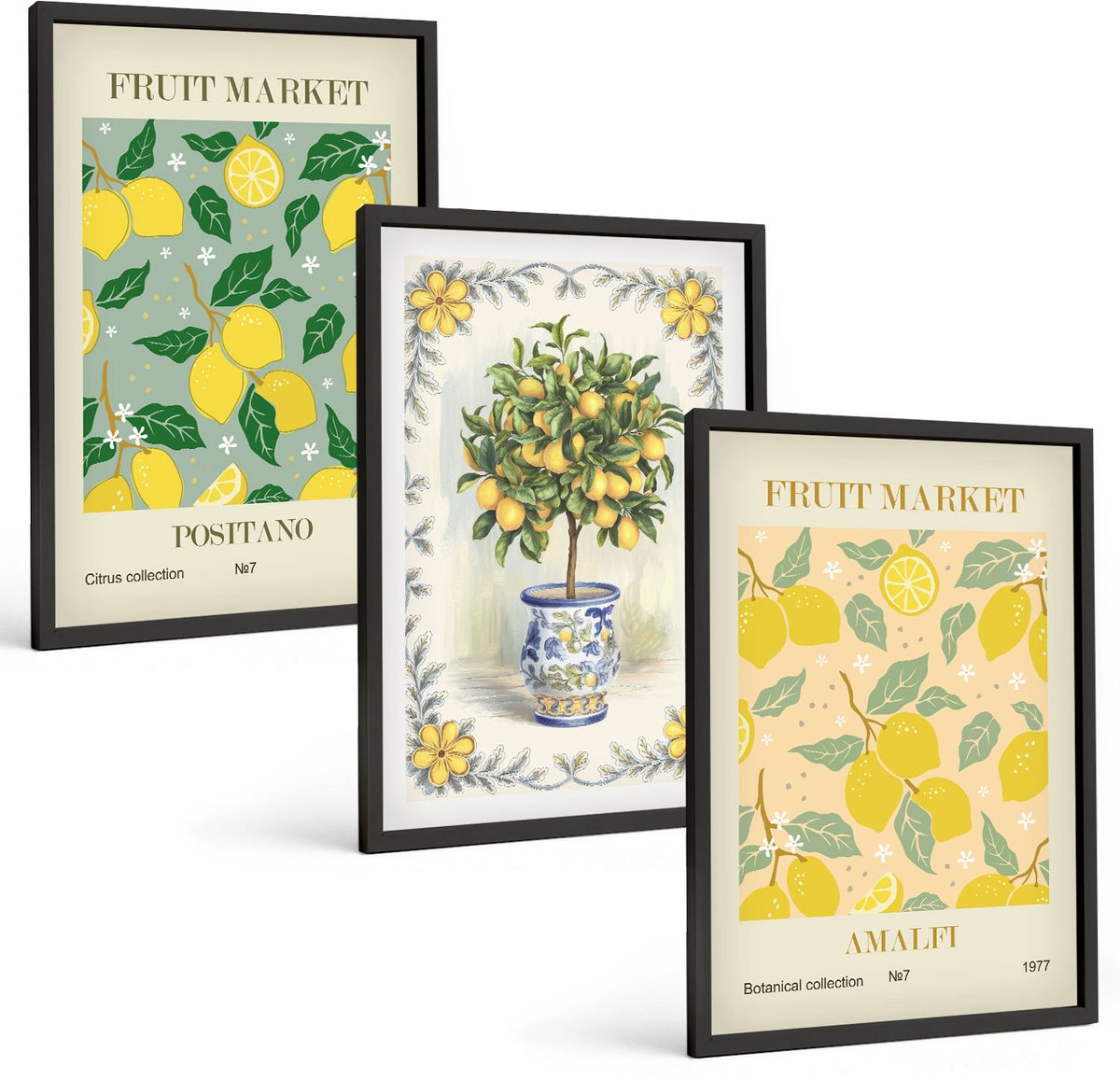 Tulup 4-Delige Schilderij Set - Italiaanse posters met citrusbomen en fruit - 40 x 60 cm - Muurdecoratie - Wanddecoratie - Slaapkamer - Stijlvolle Muurdecoratie