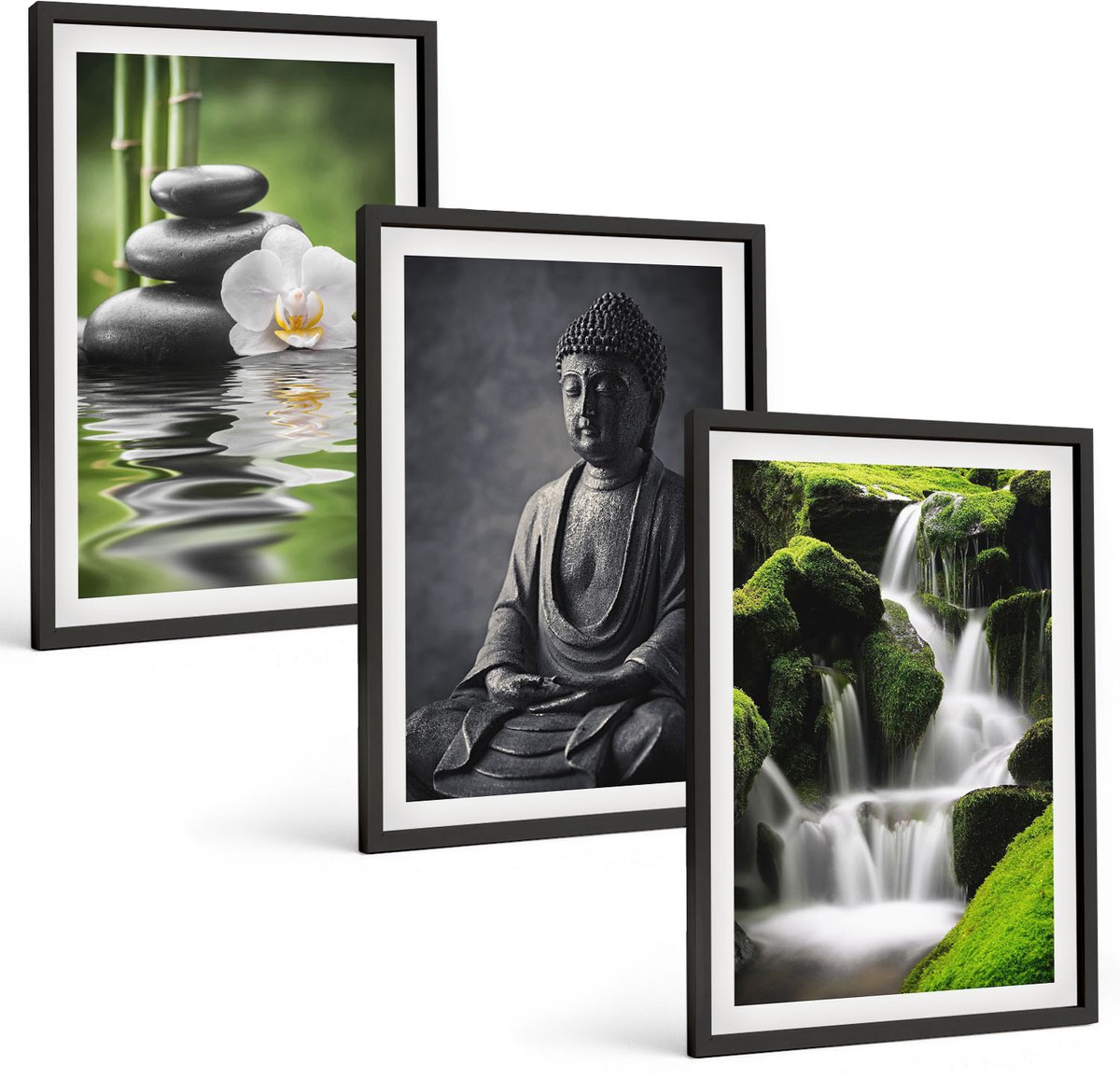Tulup 4-Delige Schilderij Set - Rustgevende zen-afbeeldingen met water, stenen en Boeddha - 40 x 60 cm - Wanddecoratie - Schilderijen Set - Interieur - Stijlvolle Muurdecoratie