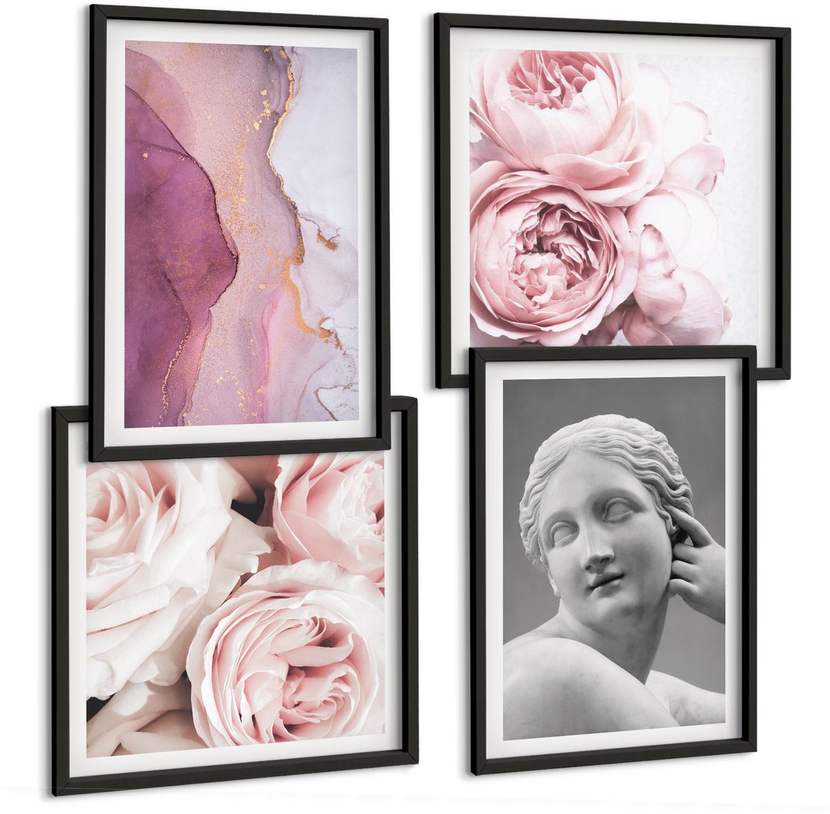 Tulup 4-Delige Schilderij Set - Romantische pioenrozen sculptuur van een vrouw abstractie - 40 x 40 cm en 40 x 60 cm - Stijlvolle Wanddecoratie - Interieur - Stijlvolle Muurdecoratie