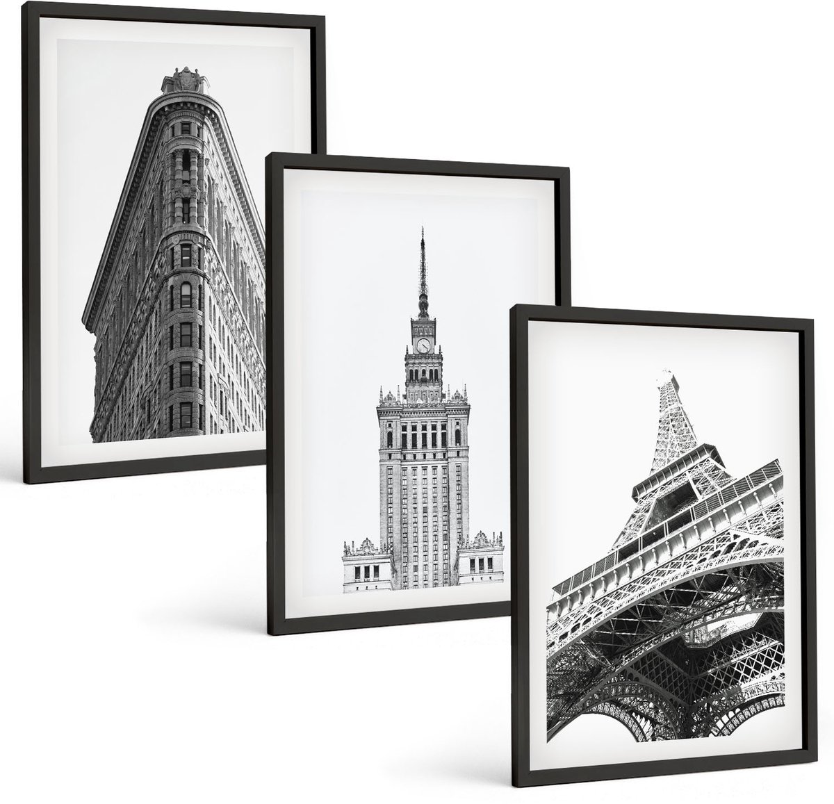 Tulup 4-Delige Schilderij Set - Architectonische gebouwen in zwart-wit minimalisme - 40 x 60 cm - Wanddecoratie - Schilderijen Set - Kantoor