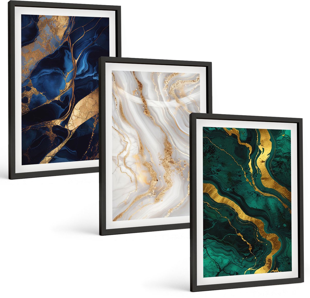 Tulup 4-Delige Schilderij Set - Abstracte patronen in blauw- en groentinten. - 40 x 60 cm - Muurdecoratie - Wanddecoratie - Slaapkamer - Interieur Decoratie