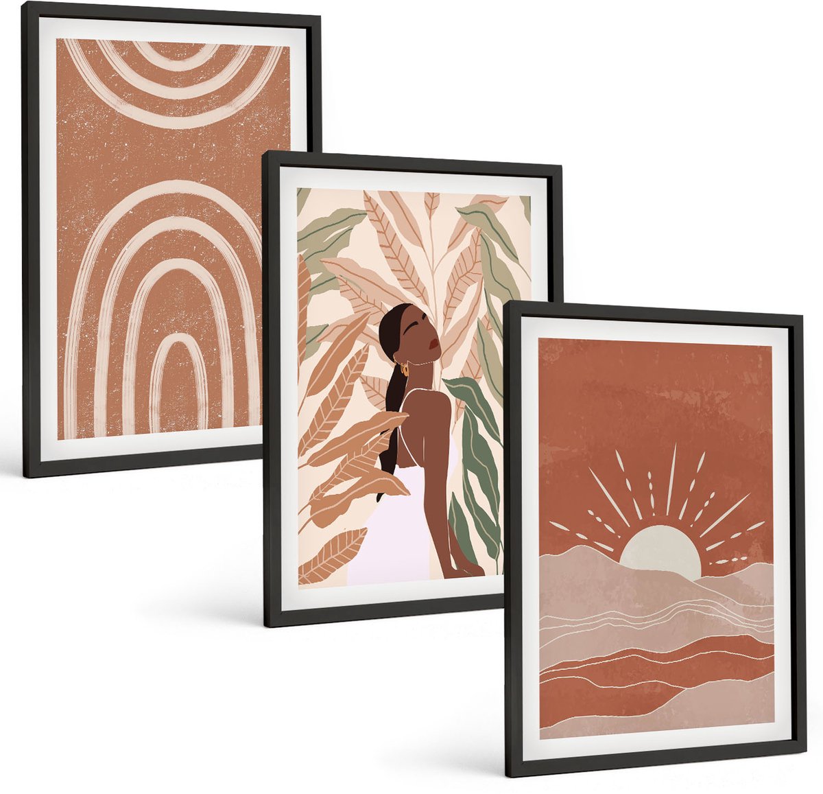 Tulup 4-Delige Schilderij Set - Boho abstracte vormen en illustraties - 40 x 60 cm - Decoratieve Schilderijen - Wanddecoratie - Hal - Moderne Wanddecoratie