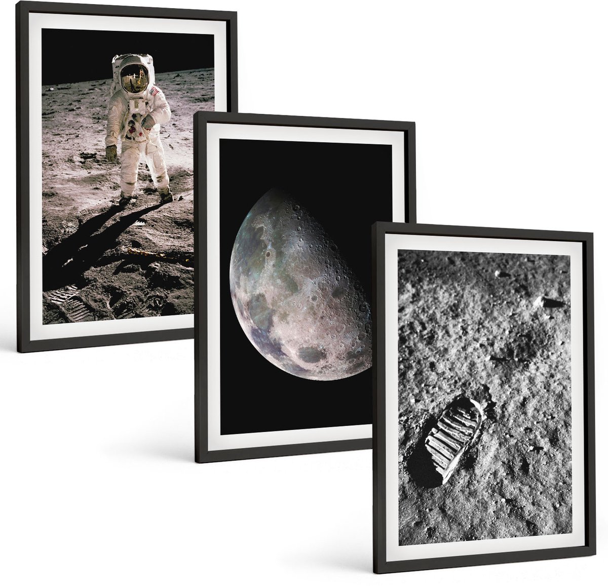 Tulup 4-Delige Schilderij Set - Foto's van astronautenvoetafdrukken op de maan - 40 x 60 cm - Muurdecoratie - Schilderijen Set - Woonkamer - Interieur Decoratie