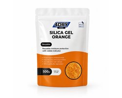 4DRY Orange Silica Gel | 500 g | Hersluitbare zak | Silica Gel voor filamenten, elektronica, luchtfiltratie etc | Oranje 3 - 5 mm | Met indicator en herbruikbaar