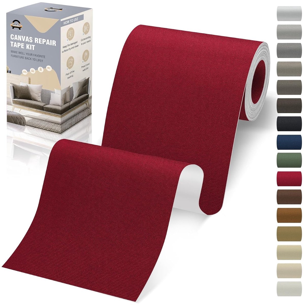 Reparatieset tentdoek - Wijnrood - 10 x 200 cm - Zelfklevende waterdichte canvas lappen - Voor meubels en textiel