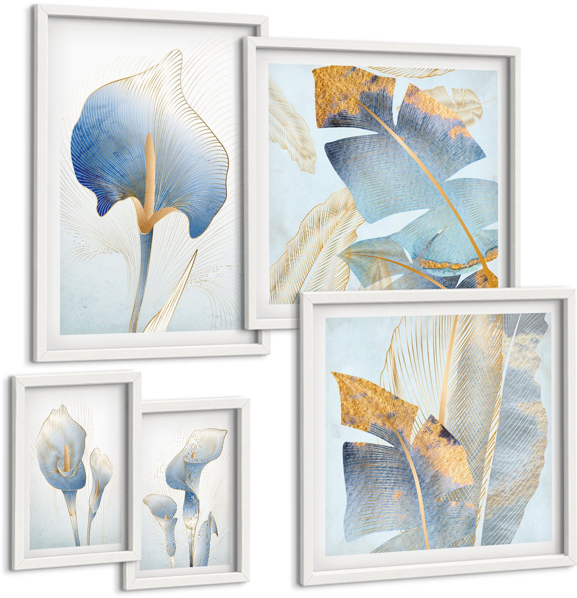 Tulup 4-Delige Schilderij Set - Stijlvolle bloemen in delicate natuurlijke tinten. - 50 x 50 cm, 20 x 30 cm en 40 x 60 cm - Wanddecoratie - Muurdecoratie - Woonkamer - Decoratieve Schilderijen