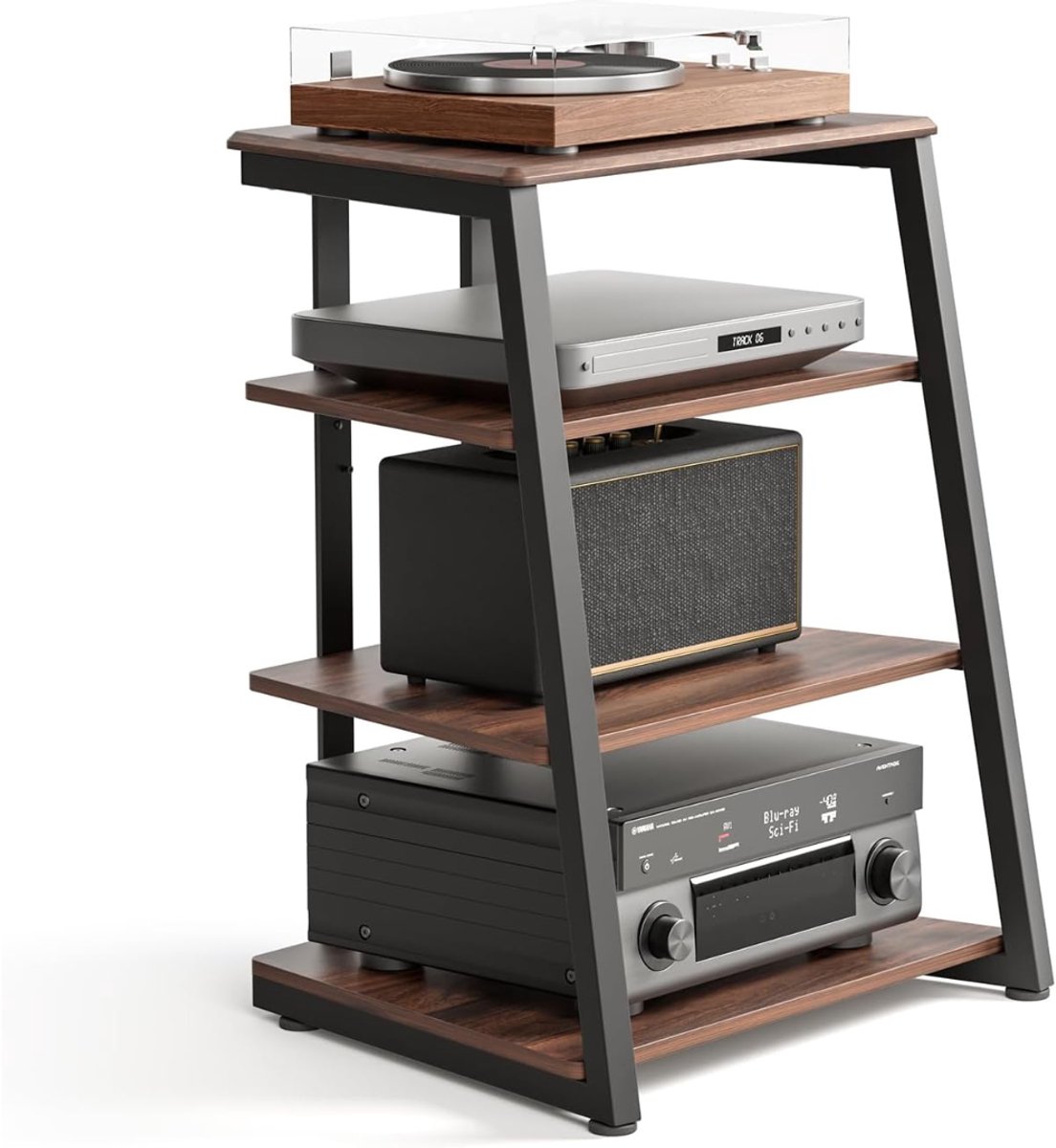 QUOVO® Platenspeler Meubel – Stand Platenspelerstandaard - Rustieke Platenopbergkasthouder - Draaitafelstandaard – 4 Treden – Max 50 Kg – Stevige Structuur