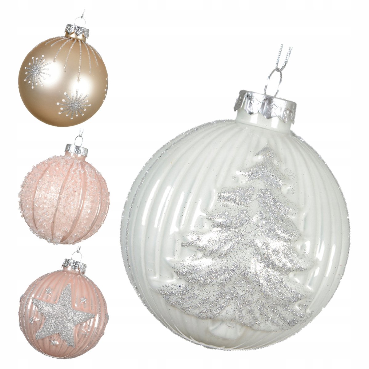 Glazen kerstballen 8cm - 12 stuks - Goud met decoratie