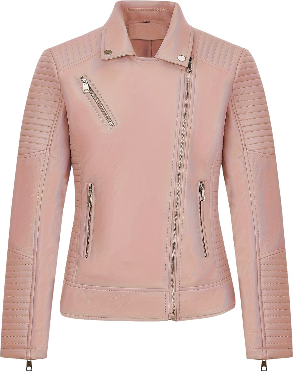 Currero Kunst Leren Jas Leather Jacket Lederen Jas Bomberjack Pilotenjack Blazer Biker Motorjas Motormuis Dames Roze