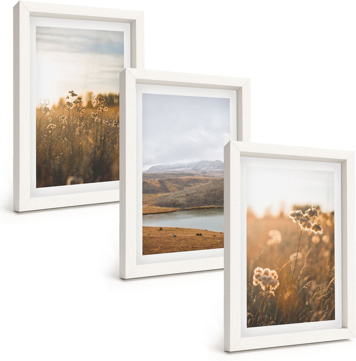 Tulup 3-Delige Schilderij Set - Landschappen met weilanden, bergen en een meer op de achtergrond. - 20x30 - Wanddecoratie - Muurdecoratie - Moderne Interieurdecoratie - Moderne Wanddecoratie
