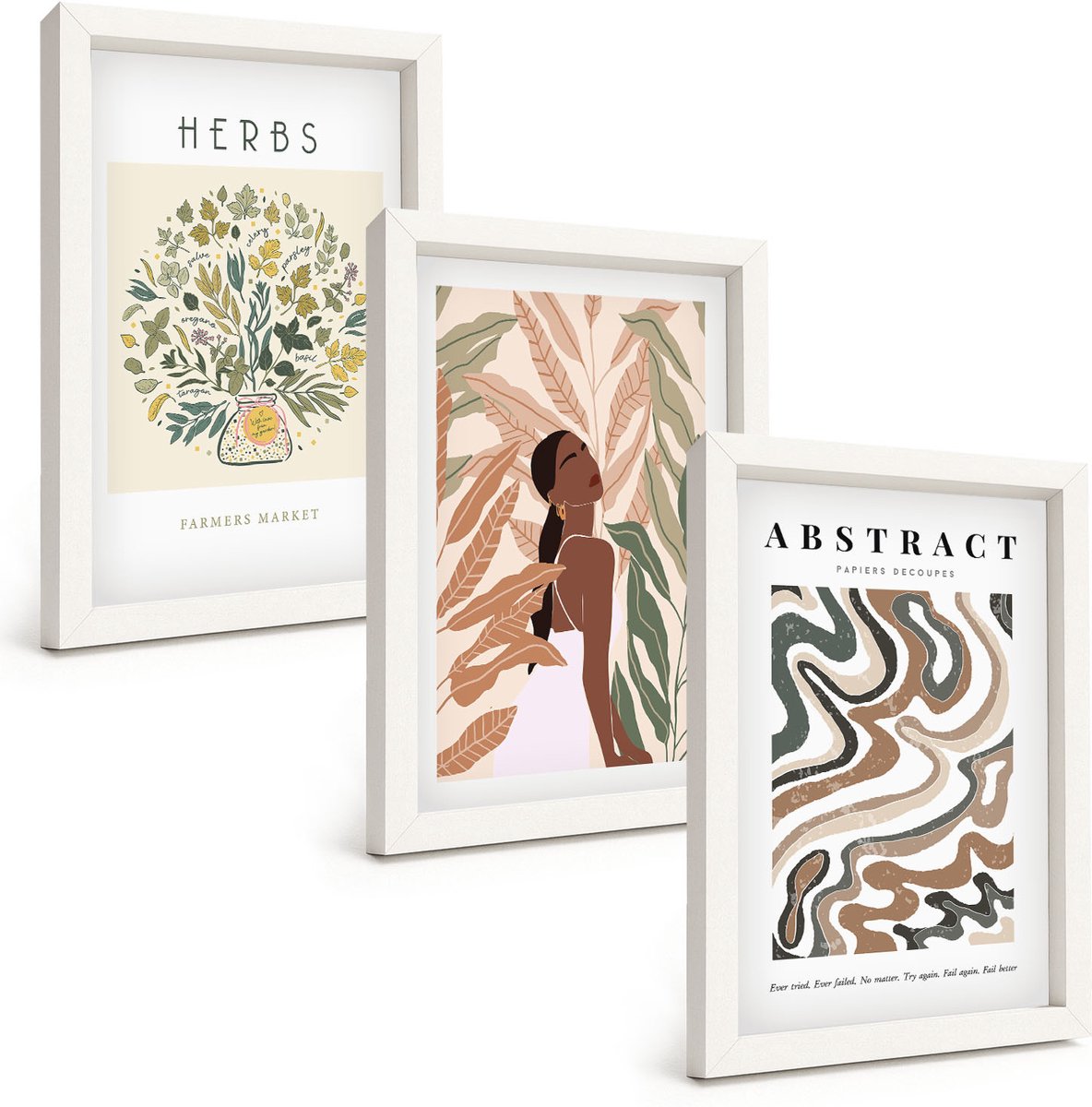 Tulup 3-Delige Schilderij Set - Boho-esthetiek, pastelkleurige minimalistische posters - 20x30 - Schilderijen Set - Wanddecoratie - Woonkamer - Woonkamer Decoratie