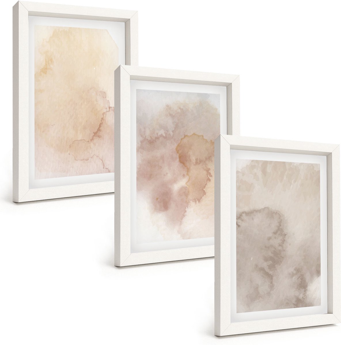 Tulup 3-Delige Schilderij Set - Warme aquarelverf op canvas, pasteltexturen - 20x30 - Muurdecoratie - Schilderijen Set - Woonkamer