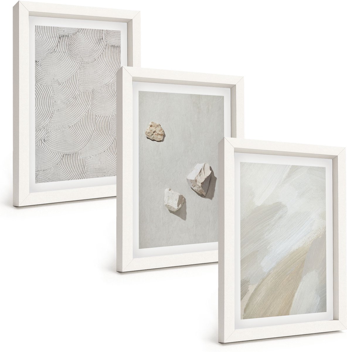 Tulup 3-Delige Schilderij Set - Zandstenen en moderne verftexturen - 20x30 - Decoratieve Schilderijen - Wanddecoratie - Hal - Muurdecoratie