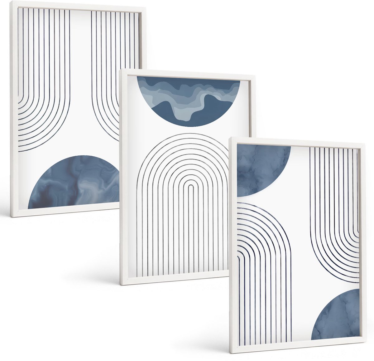 Tulup 3-Delige Schilderij Set - Abstracte patronen in blauw-witte tinten - 40x60 - Decoratieve Schilderijen - Woonkamer - Interieur