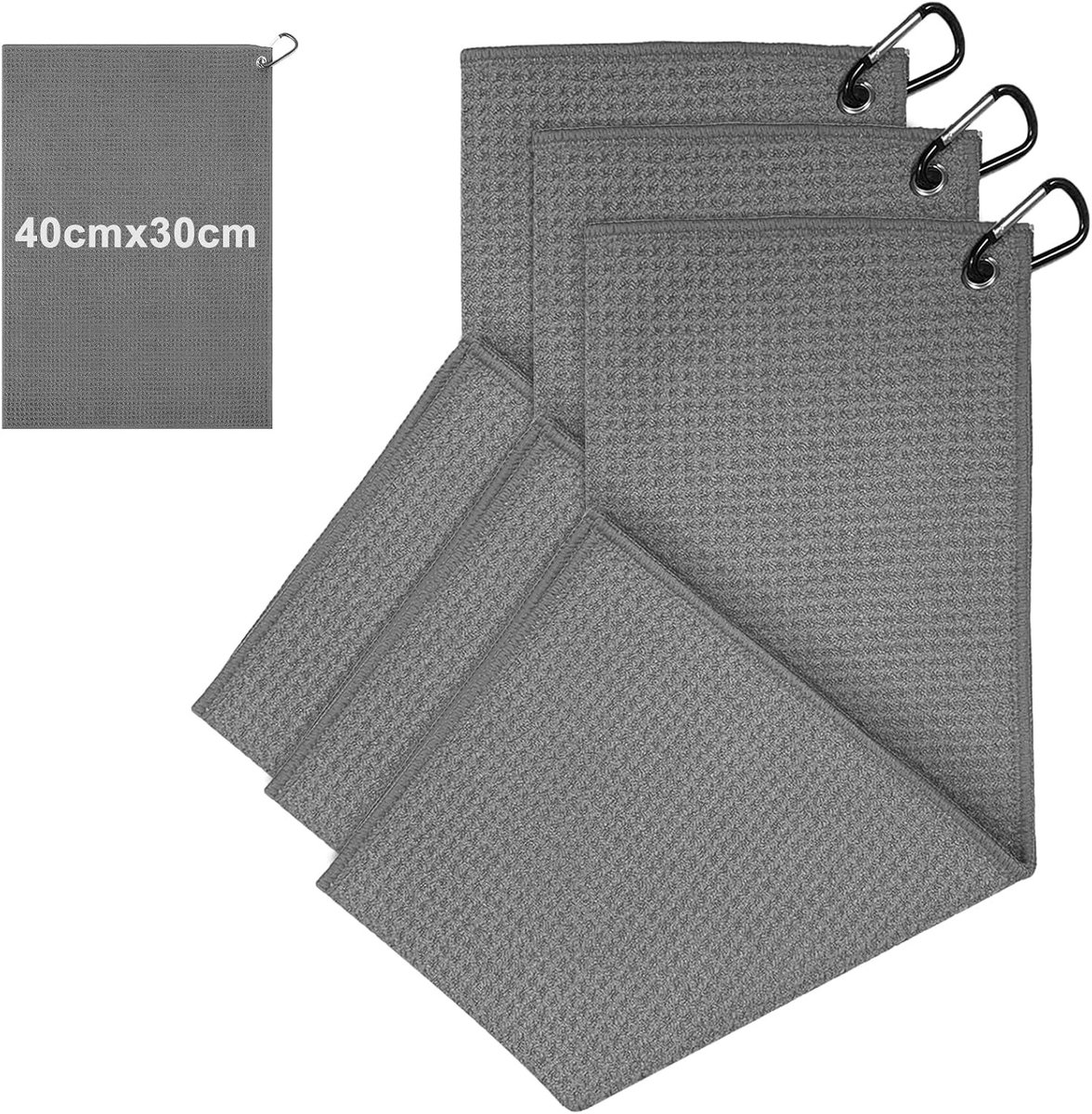Set van 3 Microvezel Golfreinigingsdoeken - Grijs - 40 x 30 cm - Sterk Absorberend en Sneldrogend - Voor Golfaccessoires