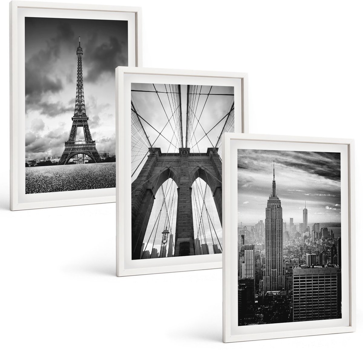 Tulup 3-Delige Schilderij Set - Torens en bruggen in monochrome tinten - 40x60 - Wanddecoratie - Woonkamer Decoratie - Moderne Wanddecoratie