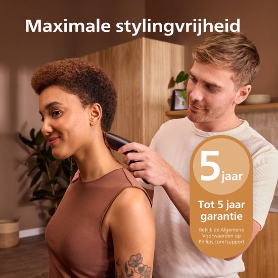 Philips haartrimmer met 28 lengte-instellingen, 2 verstelbare kammen (3-28 mm) en 1 precisiekam (2 mm).