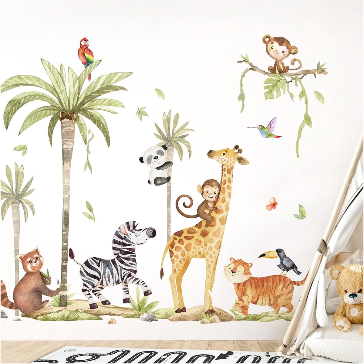 Wandsticker Safari Dieren 127 x 89 cm - Jungle Giraffe - Kinderkamer Decoratie - Speelkamer - ShopVlot