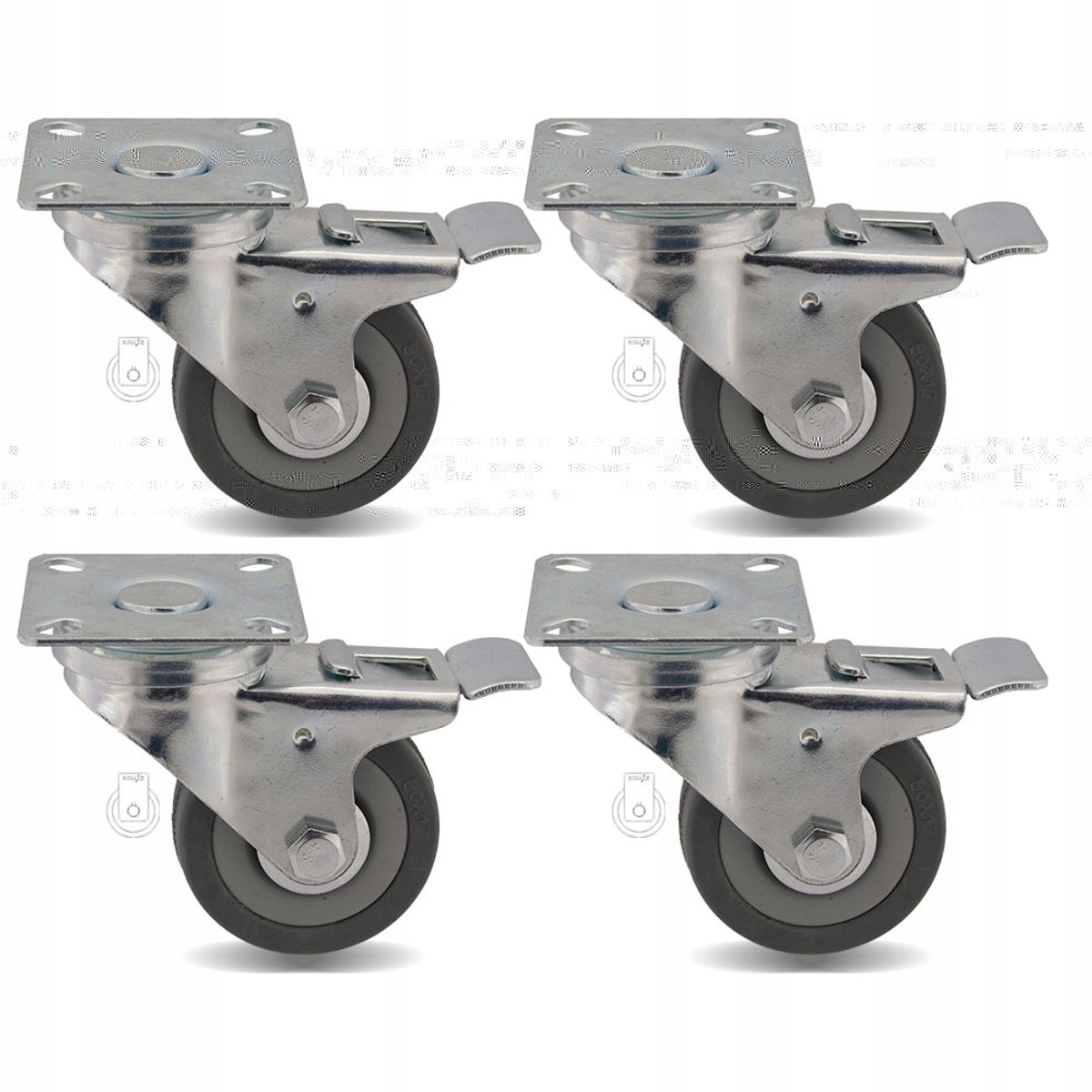 Set van 4 zwenkwielen 50mm met rubberen band en kunststof kern