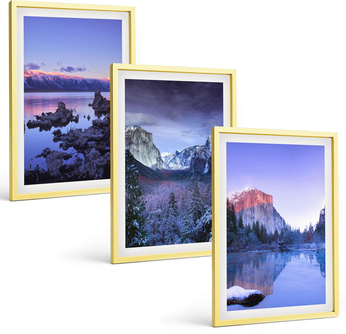 TULUP 4-Delige Schilderij Set - Berglandschappen bij schemering, uitzicht op het water - 40 x 60 cm - Stijlvolle Wanddecoratie - Interieur - Stijlvolle Muurdecoratie Gouden lijst