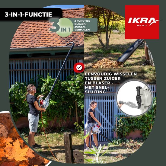 IKRA elektrische bladzuiger en bladblazer IEBV 3200, 3-in-1 functie, incl. verlengstuk voor de blaaspijp van IKRA — afbeelding 4