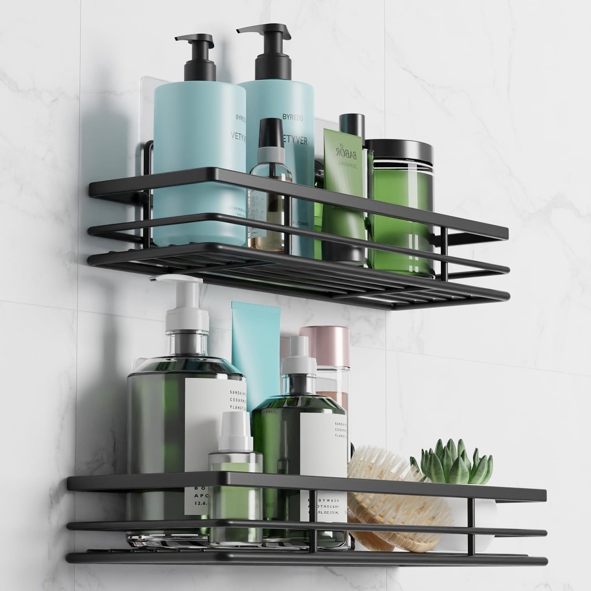 Badkamer Rekje Douche Zonder Boren - Zwart - 28 x 9 x 4 cm - Stabiele Bevestiging - Voor Badkamer en Toilet