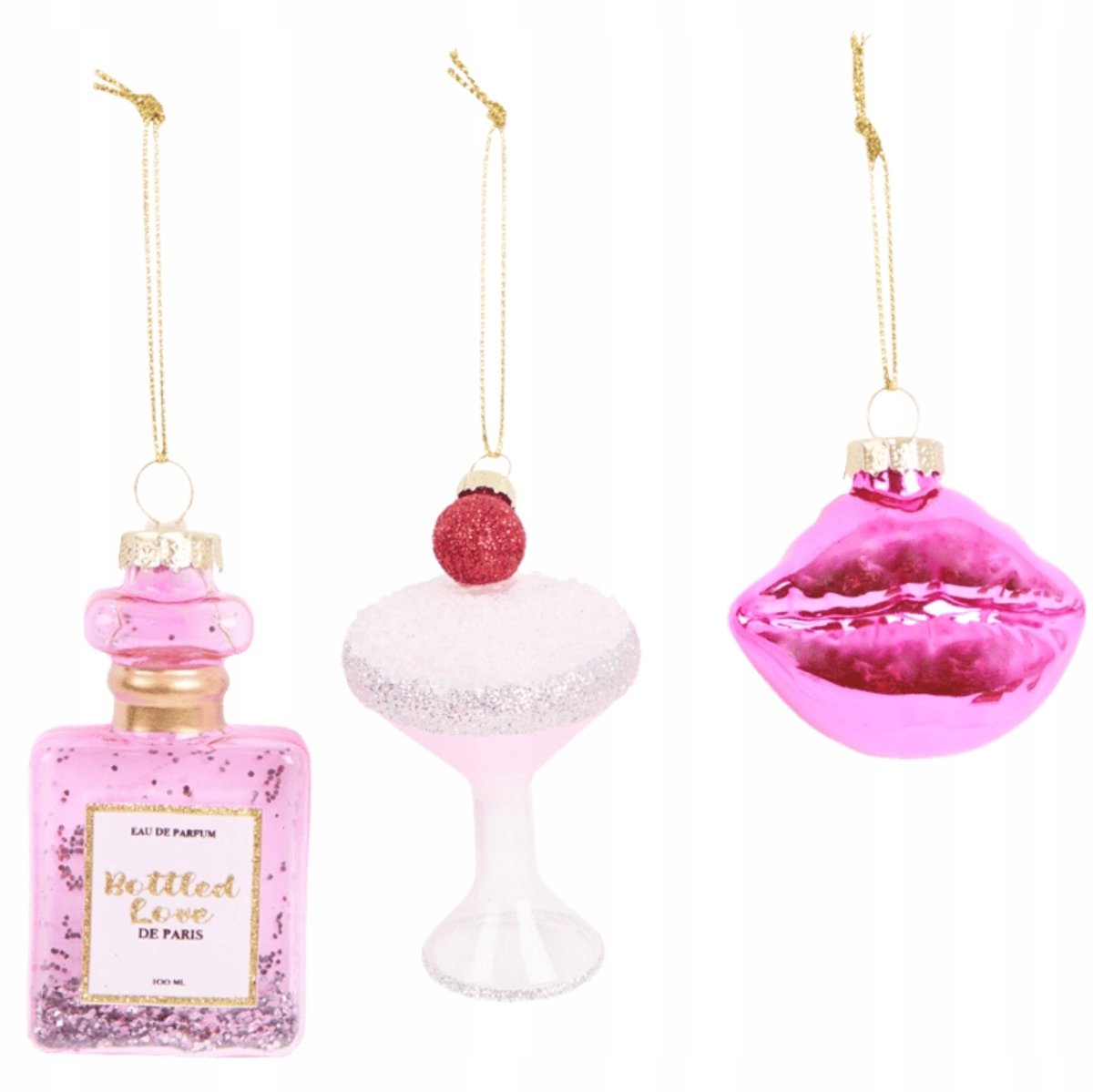 Kerstballen set 3 stuks - parfum, glas, lippen