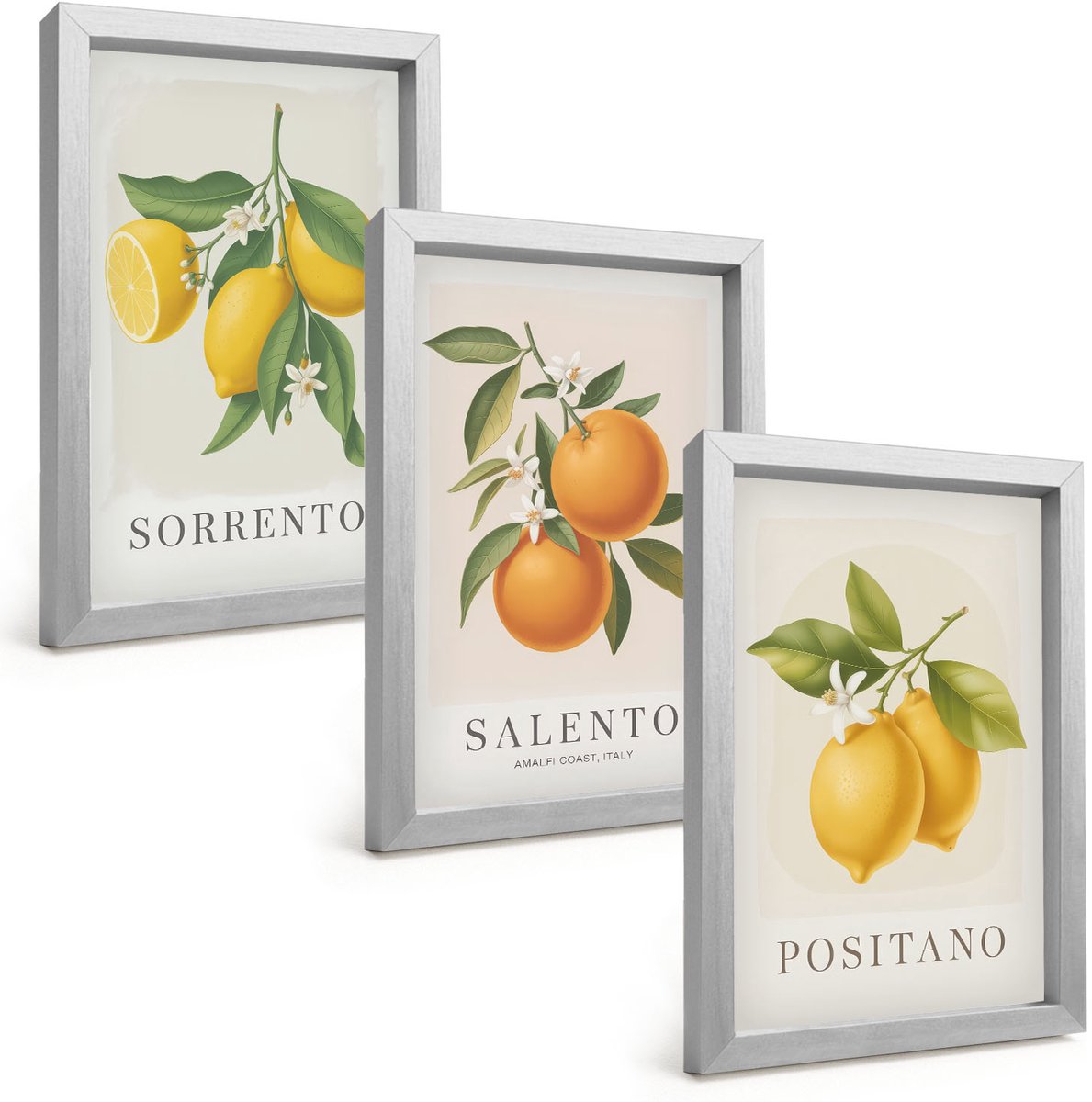 Tulup 4-Delige Schilderij Set - Citroenen en sinaasappels van de Amalfikust in Italië - 20 x 30 cm - Muurdecoratie - Wanddecoratie - Slaapkamer