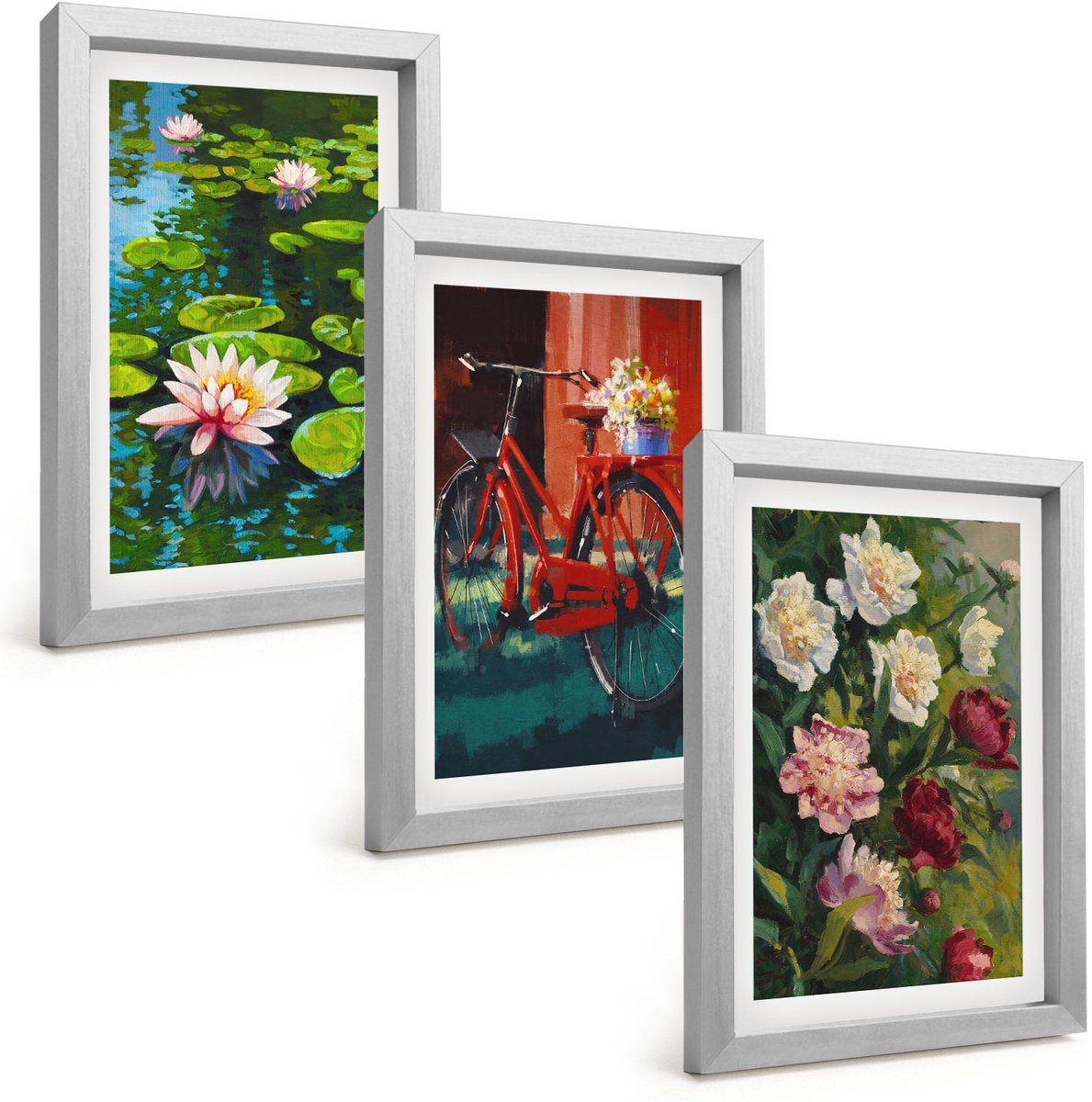 Tulup 4-Delige Schilderij Set - Lelies op de waterfiets in de tuin, kleurrijke bloemen - 20 x 30 cm - Moderne Wanddecoratie - Slaapkamer