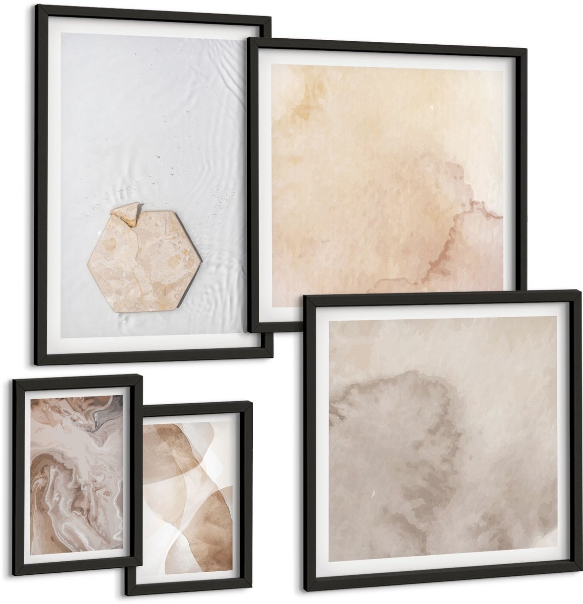 Tulup 4-Delige Schilderij Set - Abstracte vormgeving geïnspireerd door de natuur. - 50 x 50 cm, 20 x 30 cm en 40 x 60 cm - Schilderijen Set - Wanddecoratie - Woonkamer