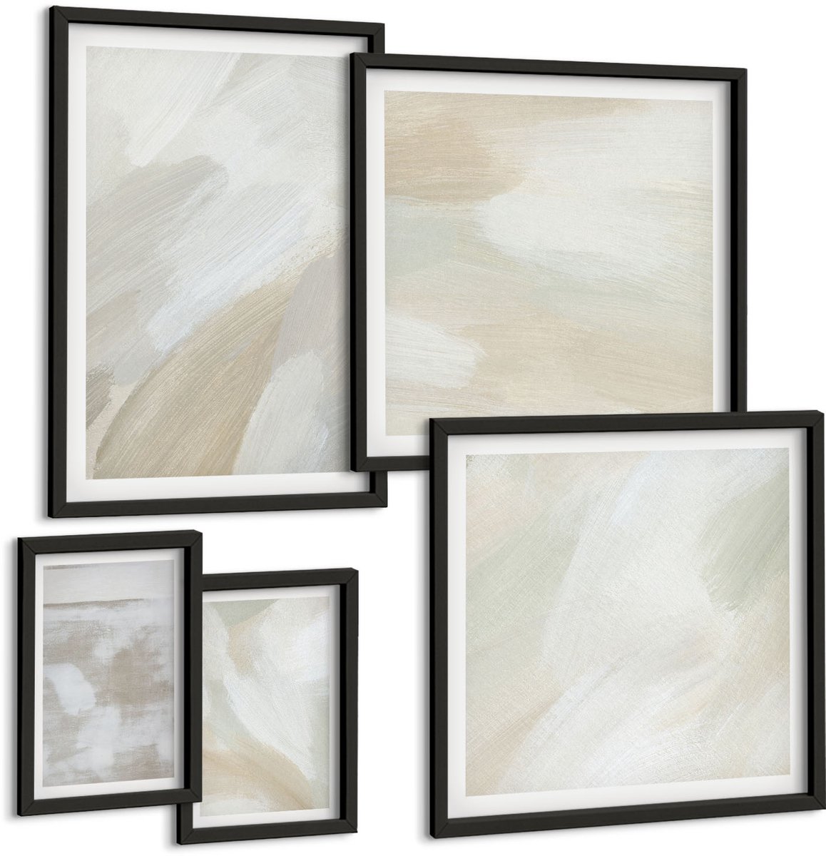 Tulup 4-Delige Schilderij Set - Abstracte penseelstreken op canvas - 50 x 50 cm, 20 x 30 cm en 40 x 60 cm - Stijlvolle Wanddecoratie - Interieur - Interieur Decoratie