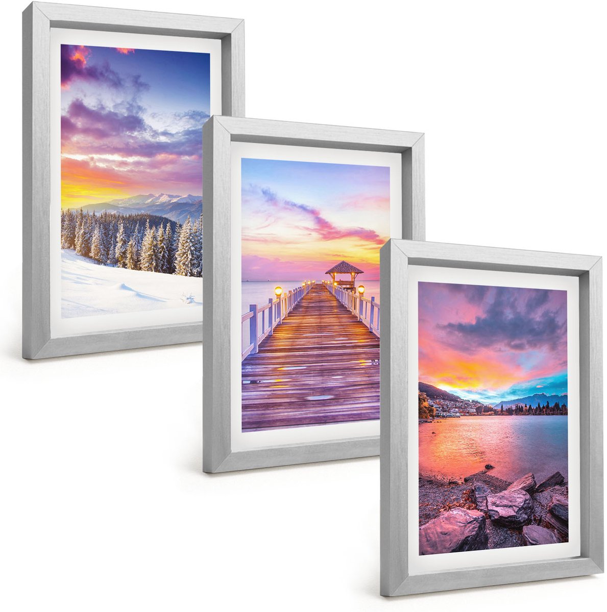 Tulup 4-Delige Schilderij Set - Winters berglandschap met een aanlegsteiger aan het meer. - 20 x 30 cm - Wanddecoratie - Woonkamer Decoratie - Muurdecoratie
