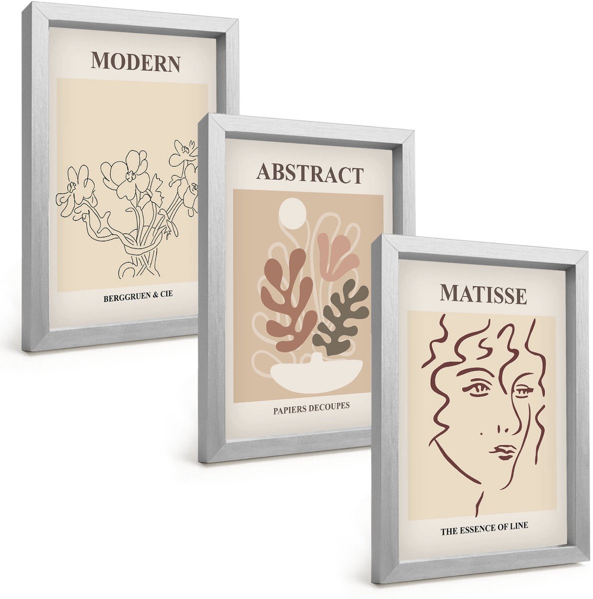 Tulup 4-Delige Schilderij Set - Plantenmotieven en lijnen in een moderne stijl - 20 x 30 cm - Wanddecoratie - Moderne Interieurdecoratie