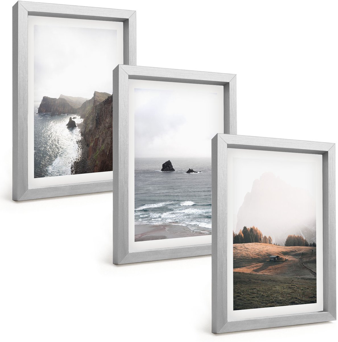 Tulup 4-Delige Schilderij Set - Berg- en zeelandschappen met wolken en bossen - 20 x 30 cm - Muurdecoratie - Wanddecoratie - Hal
