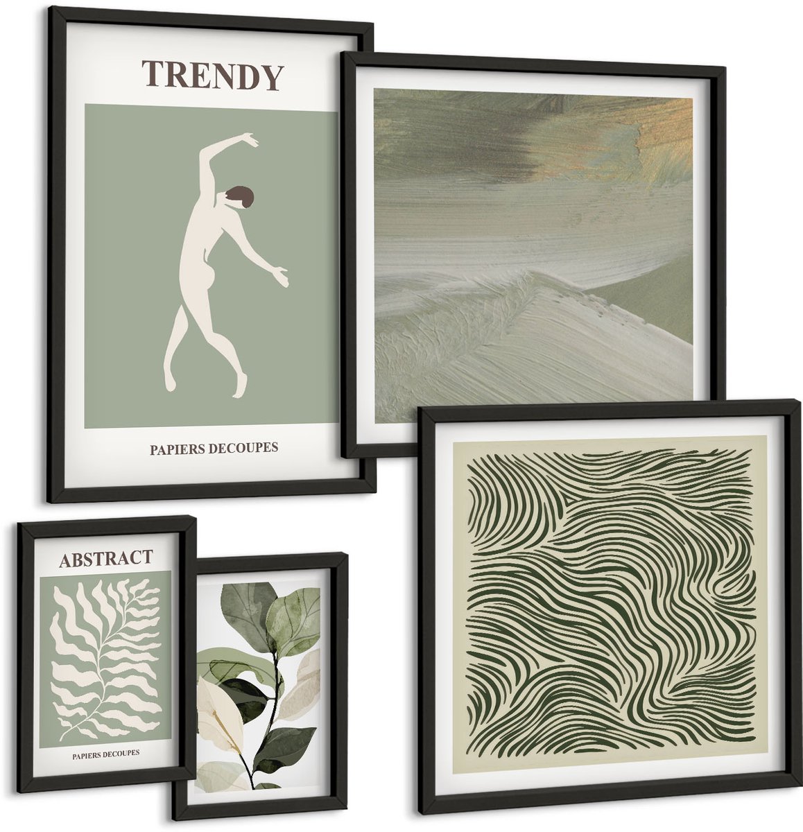 Tulup 4-Delige Schilderij Set - Stijlvolle afbeeldingen met abstracte plantmotieven - 50 x 50 cm, 20 x 30 cm en 40 x 60 cm - Moderne Wanddecoratie - Woonkamer - Stijlvolle Muurdecoratie