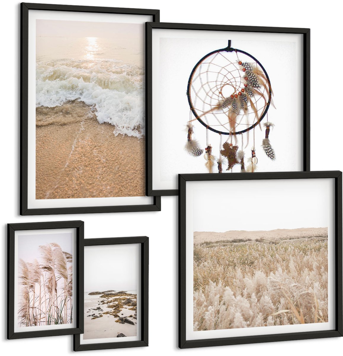 Tulup 4-Delige Schilderij Set - Natuurlijke landschappen met strand- en plantenmotieven - 50 x 50 cm, 20 x 30 cm en 40 x 60 cm - Moderne Wanddecoratie - Woonkamer - Woonkamer Decoratie
