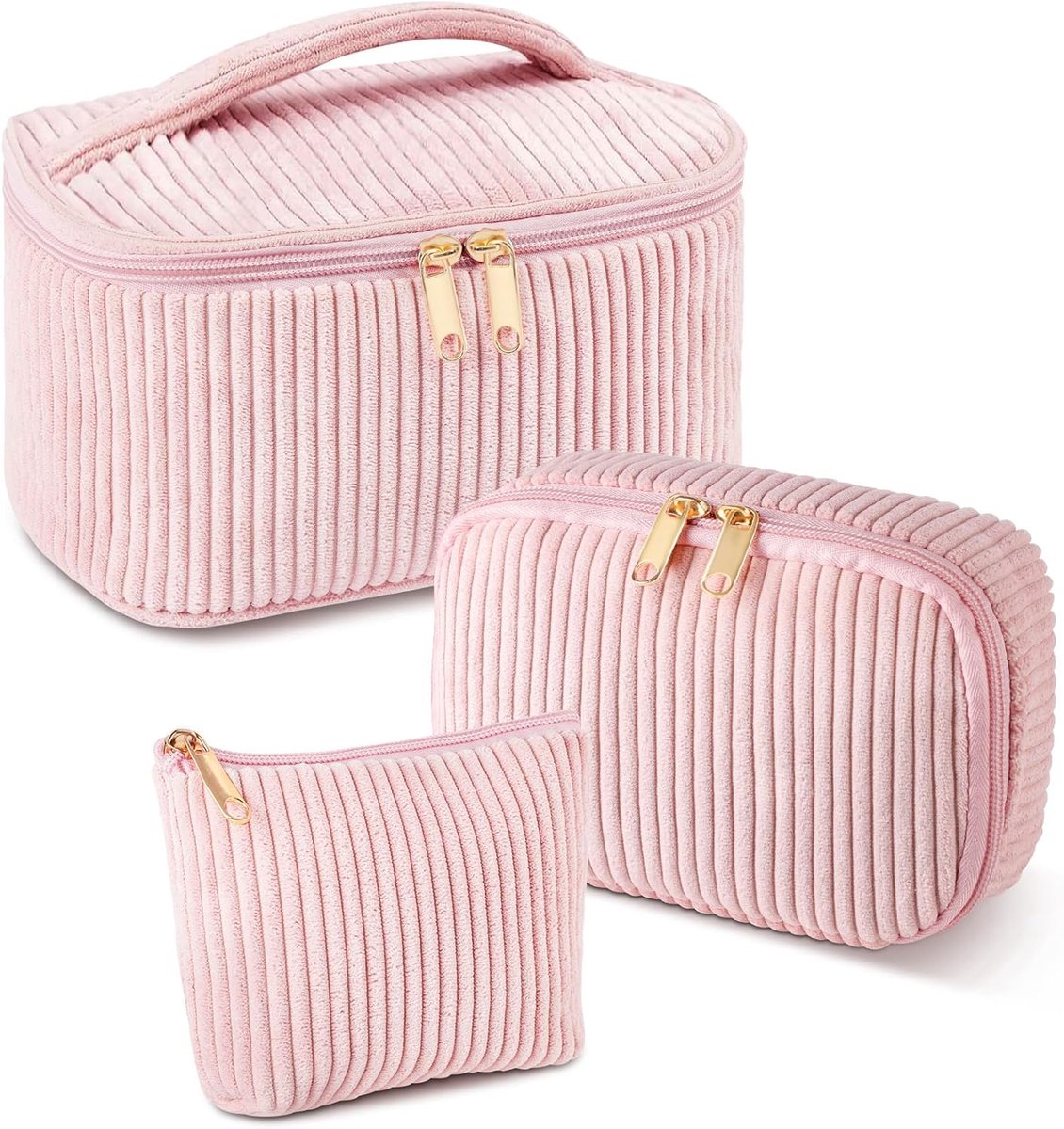 Make-uptas - klein - corduroy - multifunctioneel cosmeticatasje - 3 stuks #6 Roze - ShopVlot