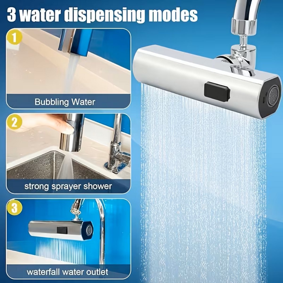 3-in-1 Keukenkraan Beluchter met Waterval - 360° Roterend Verlengstuk - 3 Standen - Drukverhogend & Waterbesparend - Chroom