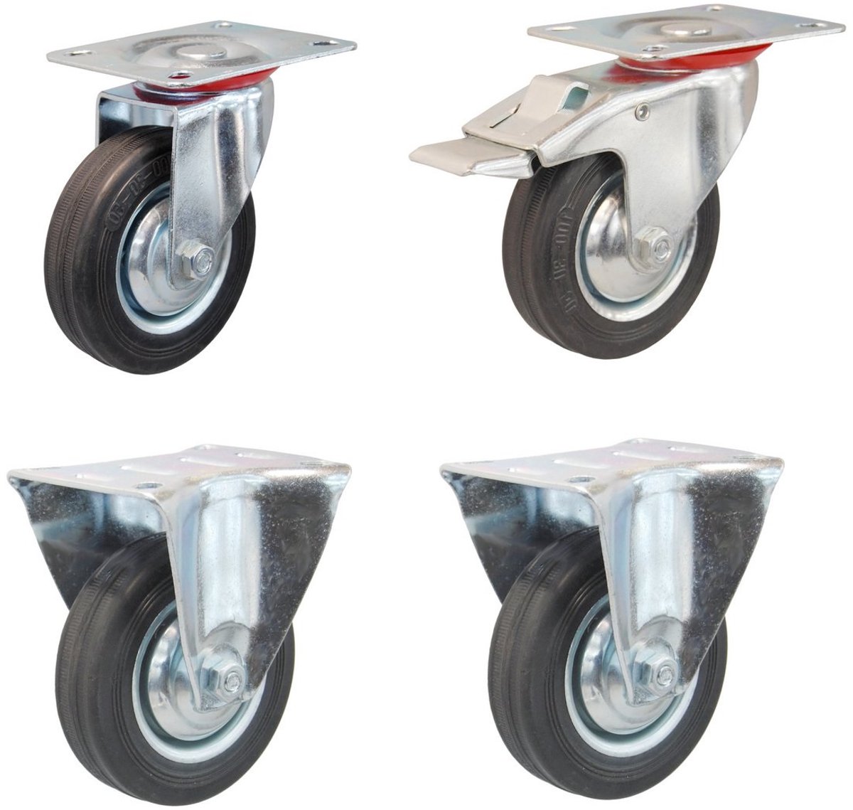 Set van 4 Zwenkwielen 125mm voor Werkbanken en Trolleys