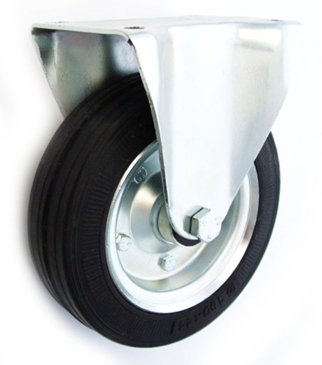 Zwenkwiel metaal-rubber 180mm, vast, 220kg draagvermogen