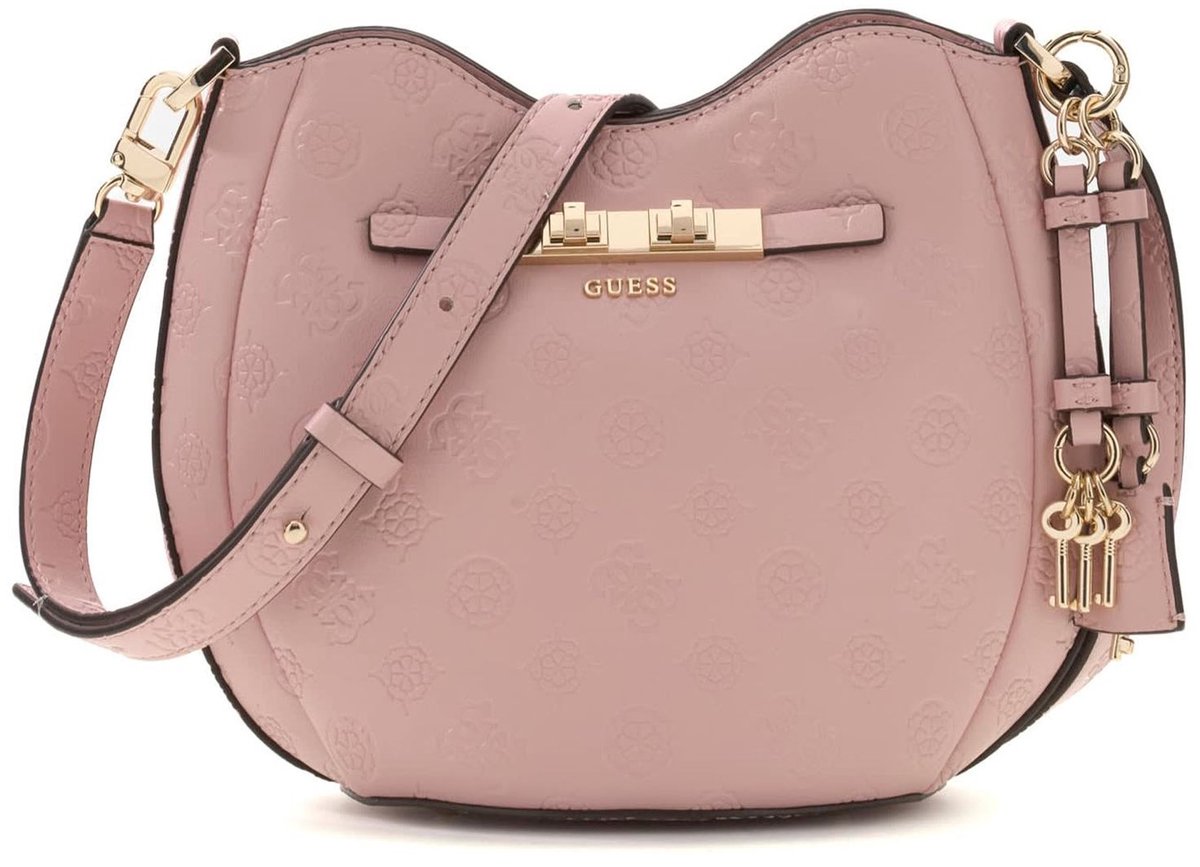 GUESS schoudertas handtas Carmella Crossbody Bucket Bag Light Pink Logo roze