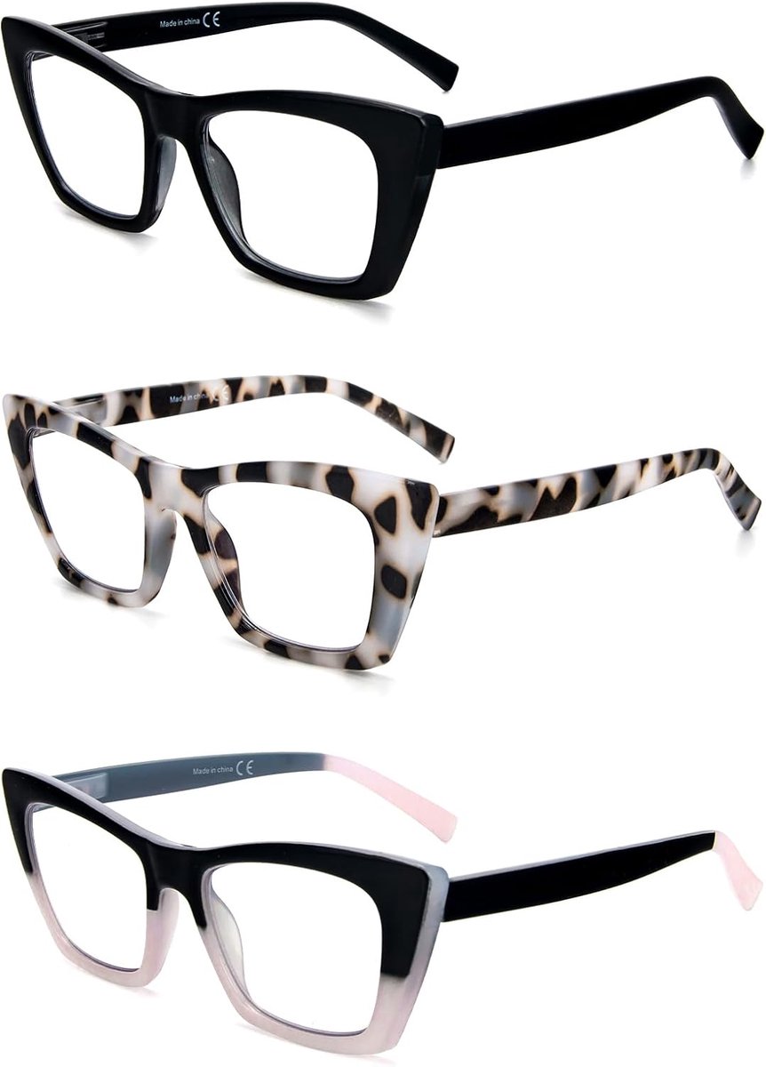 KoKoBin 3 Packs Oprah Style Reading Glasses for Women Blocking Computer Blue Light Cat Eye Readers with Spring Hinge - ShopVlot