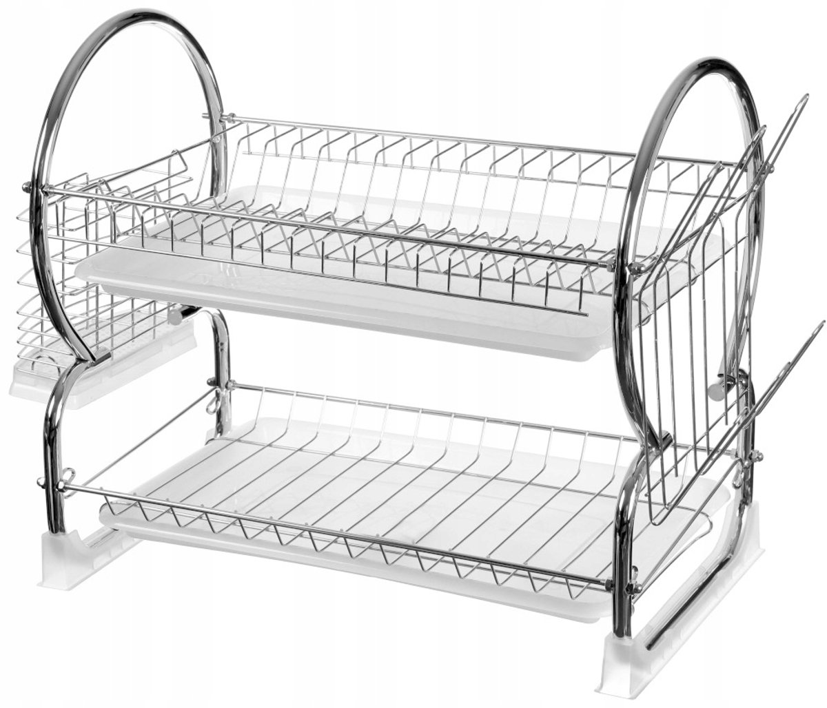 Tweelaagse Metalen Afdruiprek voor Borden en Bestek - 56x39x25cm