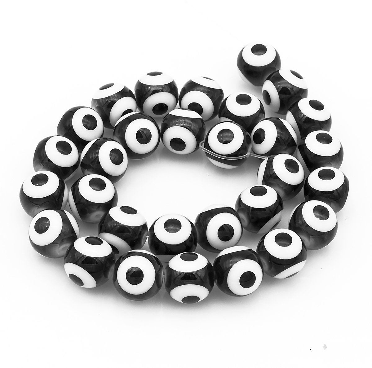 Glazen Kralen Rond Oogpatroon Zwart 9,5-10x10mm 30st/30cm