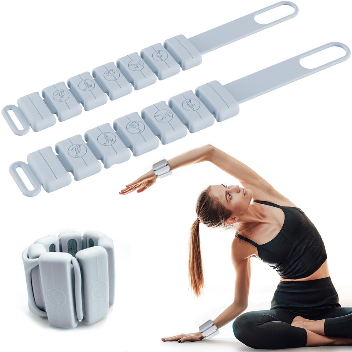 Siliconen Enkel- en Polsgewichten – Gewichtsband – Gewichtsarmband – 2-stuks – 2 × 0,25 kg – Verstelbaar – Pols- en Enkelgewichten – Geschikt voor fitness, yoga, pilates, aerobics en wandelen – Blauw