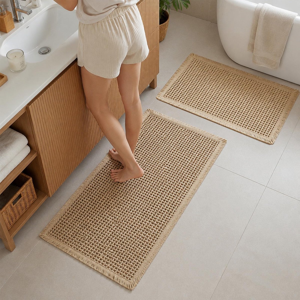 Jinfanshurich Badkamertapijtenset, 2-delig, wasbaar en antislip, badmatset boho, badmat voor badkamer, toilet en - ShopVlot