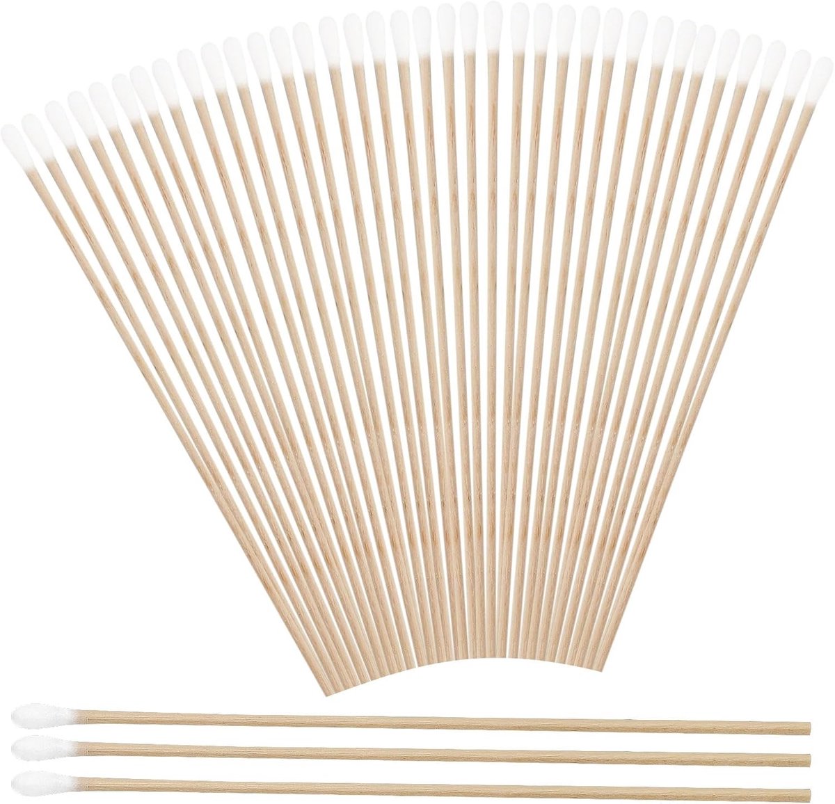 Cotton Swabs, 300 Pieces, Long Wooden Handle, Cotton Carriers, 15 cm, Cleaning Sticks for Camera, Keyboard, Makeup - ShopVlot